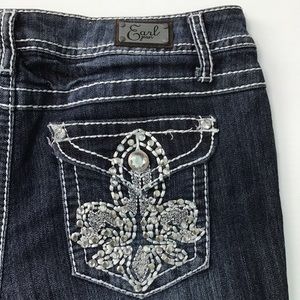 EARL JEAN Western Jeans Rhinestone Embellished pockets cropped Capri woman’s 6